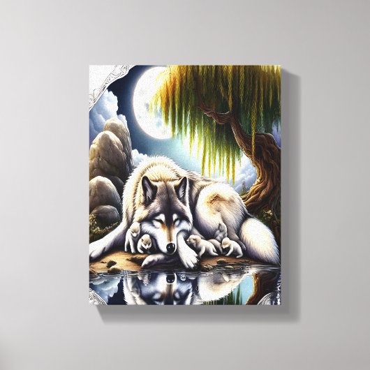 Moonlit Serenity Een Slumbering Wolf 8x10 Canvas Afdruk (Voorkant)