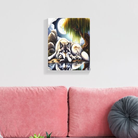 Moonlit Serenity Een Slumbering Wolf 8x10 Canvas Afdruk (Insitu (Woonkamer))