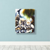 Moonlit Serenity Een Slumbering Wolf 8x10 Canvas Afdruk (Insitu (Houten vloer))