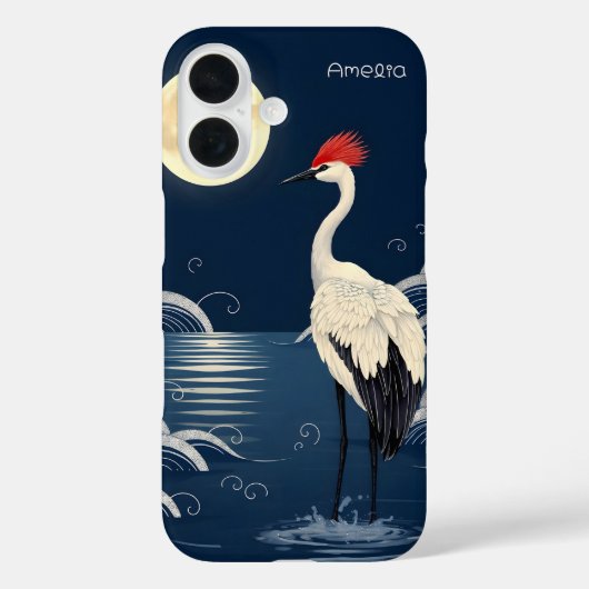 Moonlit Serenity Elegante Japanse kraan Case-Mate iPhone Case (Achterkant)