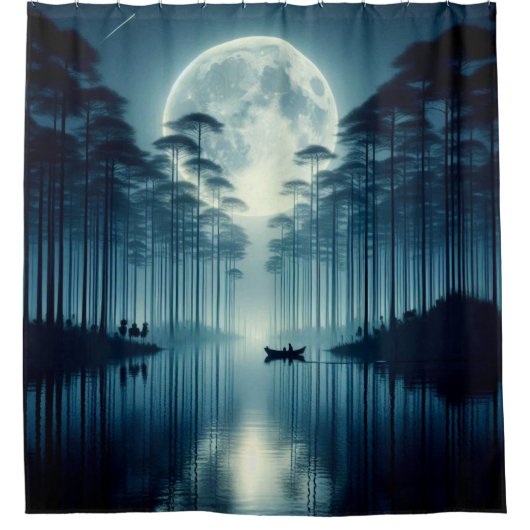 Moonlit Serenity: het nachtlandschap van de Natuur Douchegordijn (Voorkant)
