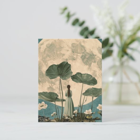 Moonlit Serenity –  Lotus Scene Briefkaart (Staand voorkant)