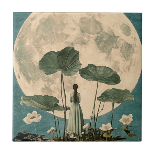 Moonlit Serenity – Lotus Scene Tegeltje (Voorkant)