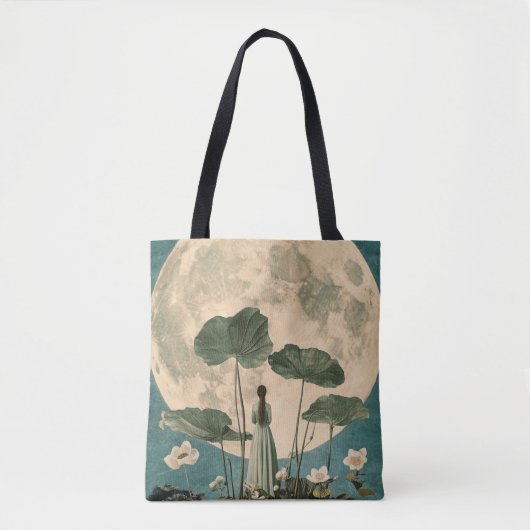 Moonlit Serenity – Lotus Scene Tote Bag (Voorkant)
