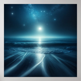 Moonlit Serenity: Strand onder de sterrenhemel Poster