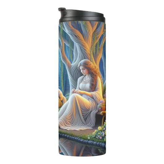 Moonlit Serenity, Woman en Wolf Pack. Thermosbeker (Geroteerd rechts)