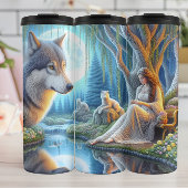 Moonlit Serenity, Woman en Wolf Pack. Thermosbeker