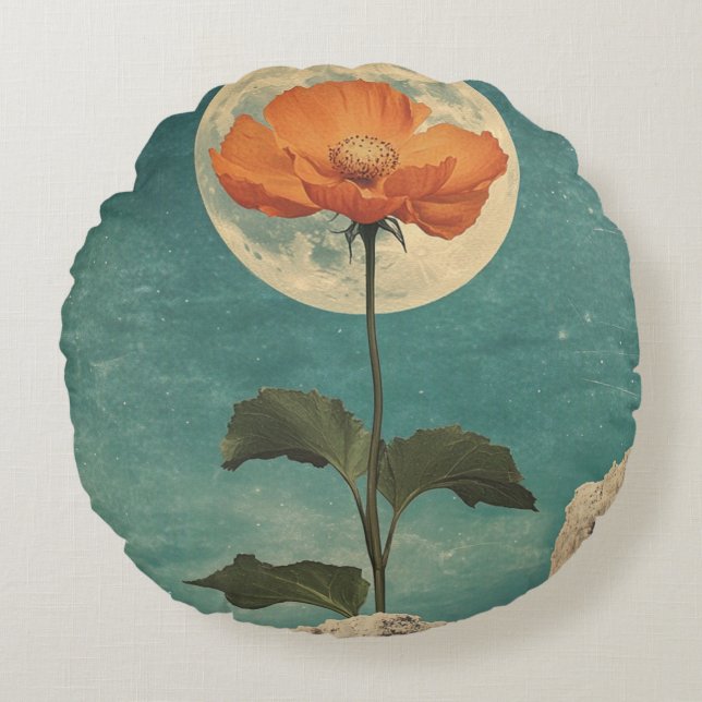 Moonlit Sinaasappel Bloom -  Boho Charm Rond Kussen (Voorkant)