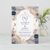 Moonlit Sky en Roos Floral Wedding Kaart (Staand voorkant)