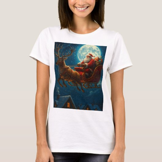 Moonlit Sleigh Ride: Santa’s Magical Journey T-shirt (Voorkant)