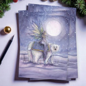 Moonlit Solstice Fairy and Polar Bear Art Briefkaart