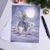 Moonlit Solstice Fairy and Polar Bear Art Briefkaart