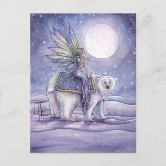 Moonlit Solstice Fairy and Polar Bear Art Briefkaart (Voorkant)