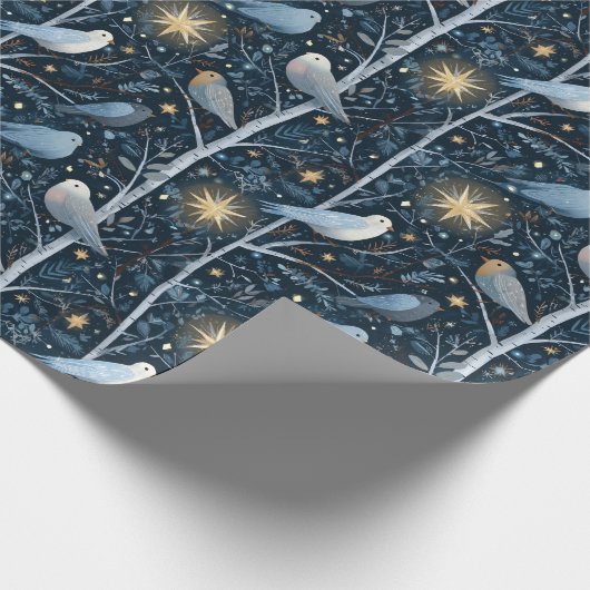 Moonlit Songbird Forest Cadeaupapier (Hoek)