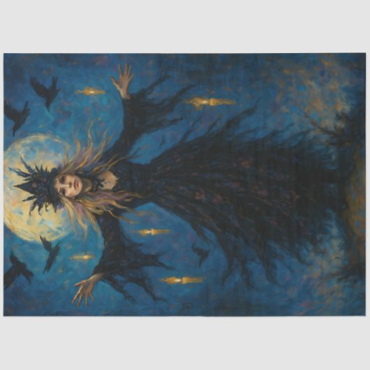 Moonlit Sorceress – Mystical Witch Decoupage Paper Tissuepapier (Voorkant)