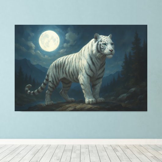 Moonlit Sovereign White Tiger | ManJiangHong Fine Canvas Afdruk (Insitu (Houten vloer))