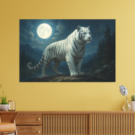 Moonlit Sovereign White Tiger | ManJiangHong Fine Canvas Afdruk (Insitu (Woonkamer))