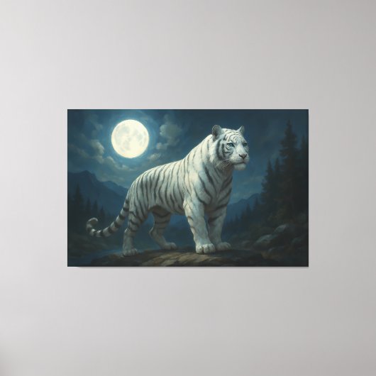 Moonlit Sovereign White Tiger | ManJiangHong Fine Canvas Afdruk (Voorkant)