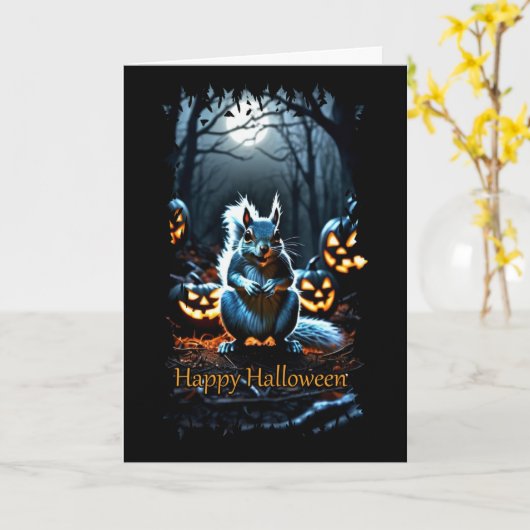 Moonlit Squirrel Halloween Kaart (Gele Bloem)