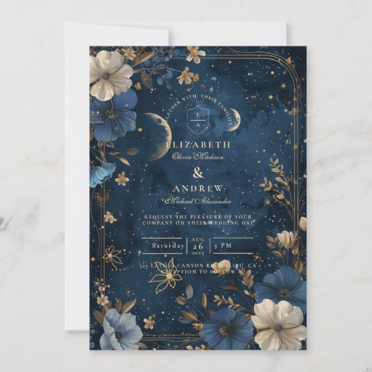Moonlit Starflower Wedding Kaart (Voorkant)