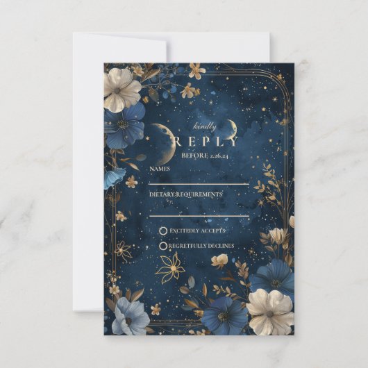 Moonlit Starflower Wedding RSVP Kaartje (Voorkant)