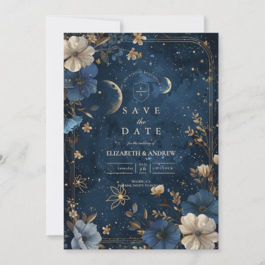 Moonlit Starflower Wedding Save The Date (Voorkant)