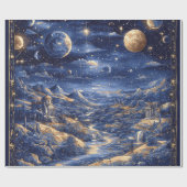 Moonlit Starry Dreamland Mythical Blue Design Cadeaupapier (Vlak)