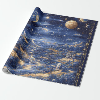 Moonlit Starry Dreamland Mythical Blue Design Cadeaupapier