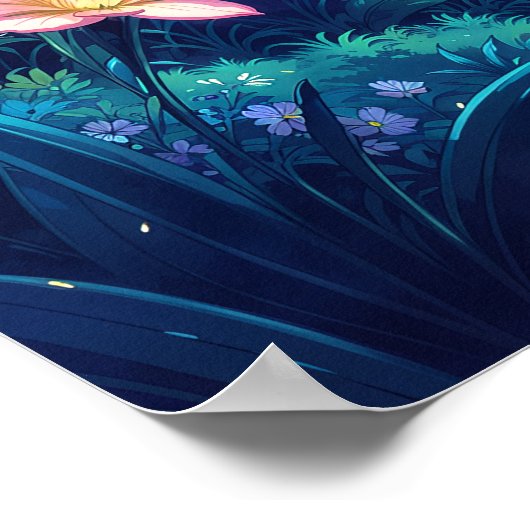 Moonlit Stream - Nighttime Illustration Art Style Poster (Hoek)