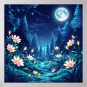 Moonlit Stream - Nighttime Illustration Art Style Poster (Voorkant)