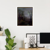 Moonlit Street Scene, 1882 (olie op canvas) 2 Poster (Thuiskantoor)