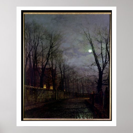 Moonlit Street Scene, 1882 (olie op canvas) 2 Poster (Voorkant)