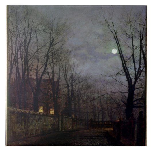 Moonlit Street Scene, 1882 (olie op canvas) 2 Tegeltje (Voorkant)
