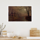 Moonlit Street Scene, 1882 (olie op canvas) Poster (Keuken)