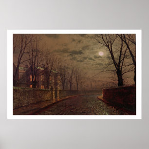 Moonlit Street Scene, 1882 (olie op canvas) Poster