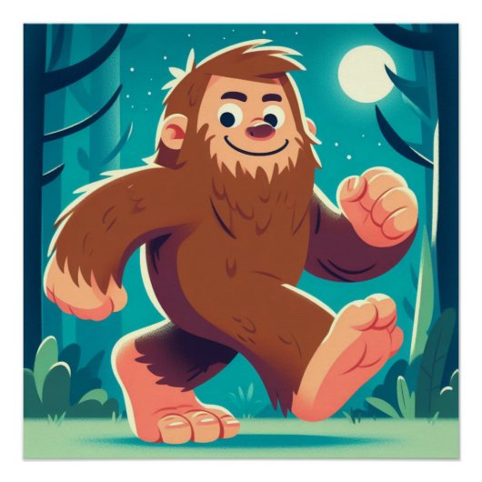 Moonlit Stroll: De gelukkige Bigfoot Perfect Poster (Voorkant)