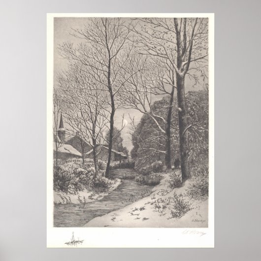 Moonlit Stroll in Winter, Amerikaans Poster met fi (Voorkant)