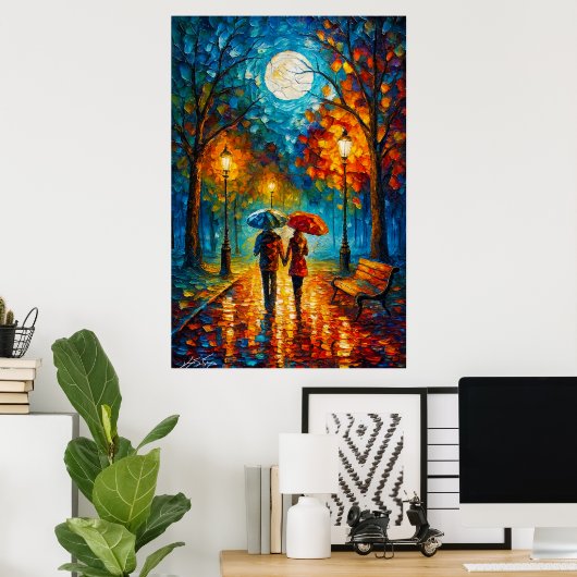 Moonlit Stroll - Romantic Rain Walk Poster (Thuiskantoor)