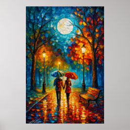 Moonlit Stroll - Romantic Rain Walk Poster