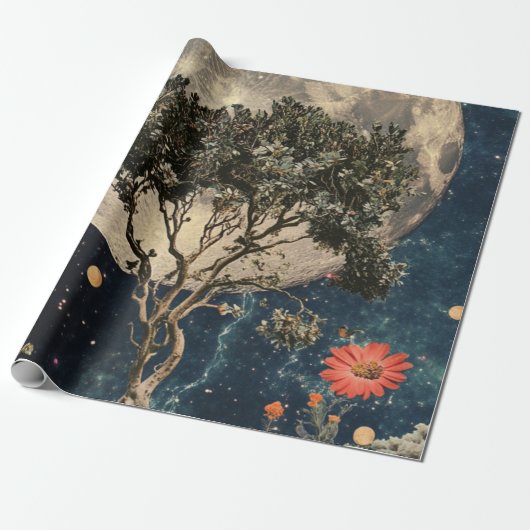 Moonlit Tree & Blossoms Cadeaupapier (Uitgerold)