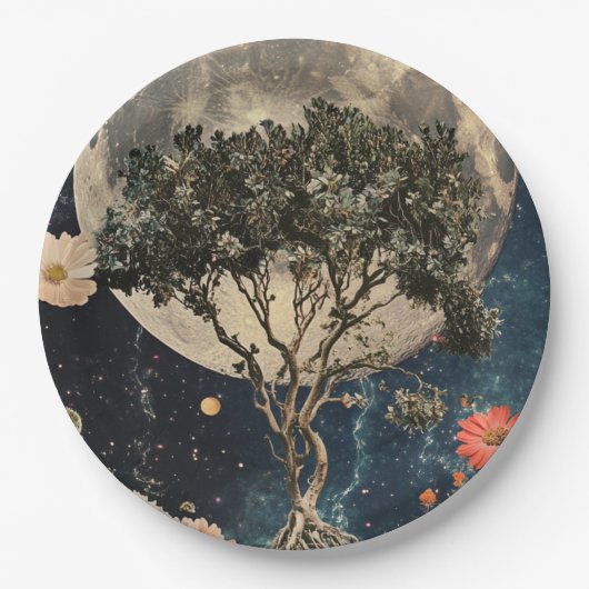 Moonlit Tree & Blossoms Papieren Bordje (Voorkant)