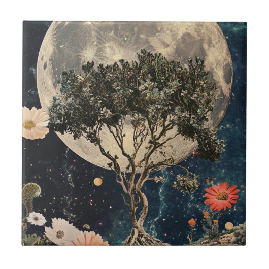 Moonlit Tree & Blossoms Tegeltje (Voorkant)