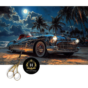 Moonlit Tropical Vintage Car Decoupage Tissuepapier