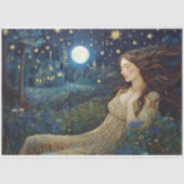  moonlit tuin dame art nouveau decoupage tissuepapier (Voorkant)