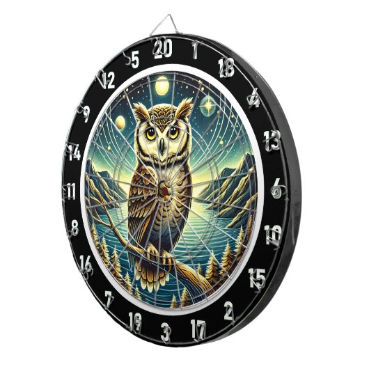 Moonlit Uil Wijsheid Dartbord Art (Voorkant Rechts)