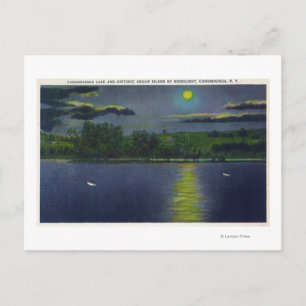 Moonlit Uitzicht Historic Squaw Island and Lake Briefkaart