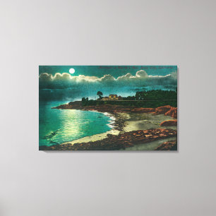 Moonlit uitzicht van de Vue de l'EauSanta Cruz, CA Canvas Afdruk