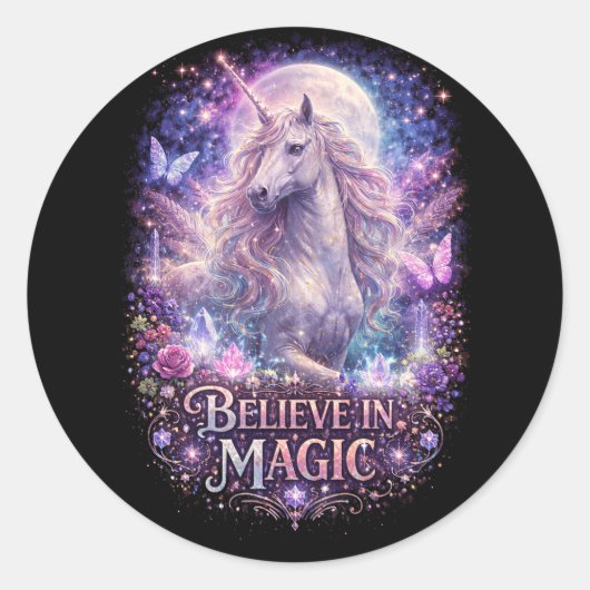 Moonlit Unicorn Dreams Ronde Sticker (Voorkant)