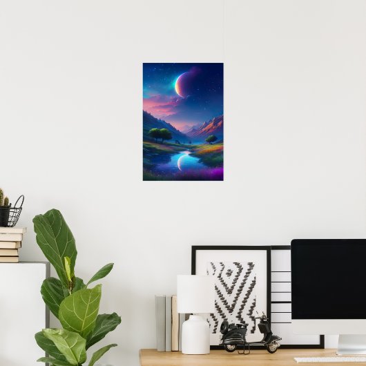 Moonlit Valley, een charmante nacht Poster (Thuiskantoor)