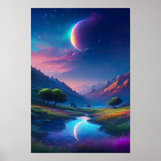 Moonlit Valley, een charmante nacht Poster (Voorkant)